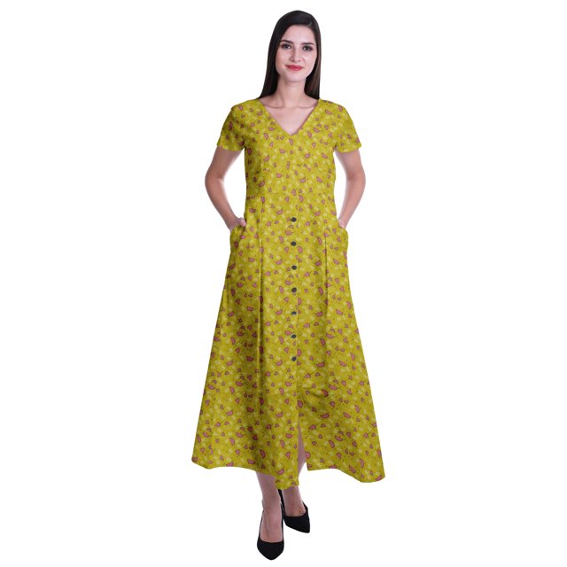 Moomaya Robe Longue Maxi pour Femmes à Manches Courtes, Robe Formelle/décontractée avec Poches P-TTG
