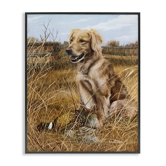 Stupell Industries Hunting Dog & Pheasant Animals Painting Black Framed Art Print Wall Art, 11 x 14