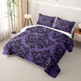 thumbnail image 3 of jejeloiu Spooky Skull Twin Quilt Set,Damask Pattern Twin Coverlet Set For Adults,Purple Black,2pcs, 3 of 7