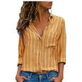 thumbnail image 2 of DPTALR Women Casual Striped Printing Long Sleeve Shirt Blouse Button Down Tops, 2 of 6
