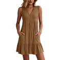 thumbnail image 5 of Taqqpue Women’s V Neck Cute Shift Dress with Pockets,Sleeveless Ruffle Hem Loose Swing Summer Tunic Mini Dress Knee Length Plus Size Tank Dress for Women, 5 of 8