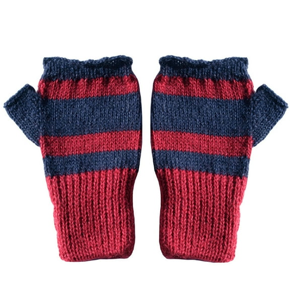 Chic 100% Alpaca Fingerless Mittens - Pink / Blue (XS)