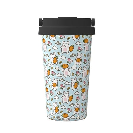

Xecao Carrot Rabbit Pattern Insulated Coffee Mug with Handle & Flip Thermos Mug Water Bottle Coffee Tumbler Cup
