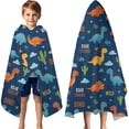 thumbnail image 3 of Blue Dinosaurs with Clouds and Text Hooded Bath Towel，60"x35" for Ages 3 To 12 Kids, Quick Dry Lightweight Soft Microfiber Hood Beach Towel Cover Up for Kids, 3 of 7