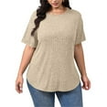 thumbnail image 5 of Plus Size Short Sleeve Shirts for Women Solid Color Crewneck Knitted T-Shirt Casual Loose Basic Tees Summer Everyday Womens Tops, 5 of 9