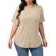 thumbnail image 5 of TaTaai Plus Size Everyday Top Women, Striped Short Sleeve Round Neck T-Shirt, Loose Fit Five Quarter Sleeve Blouse, Lightweight Soft Casual Apparel Gift, 5 of 9