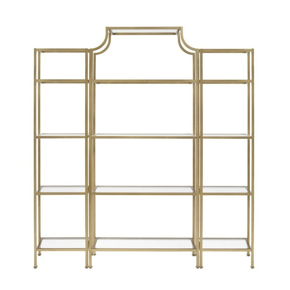 Glass & Metal Etagere Set Gold & Clear Display Shelving 3 Piece