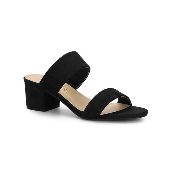 BLISSFUL STEP Valentine's Women's Shoes Dual Straps Mid Block Heel Slide Sandals Black 6