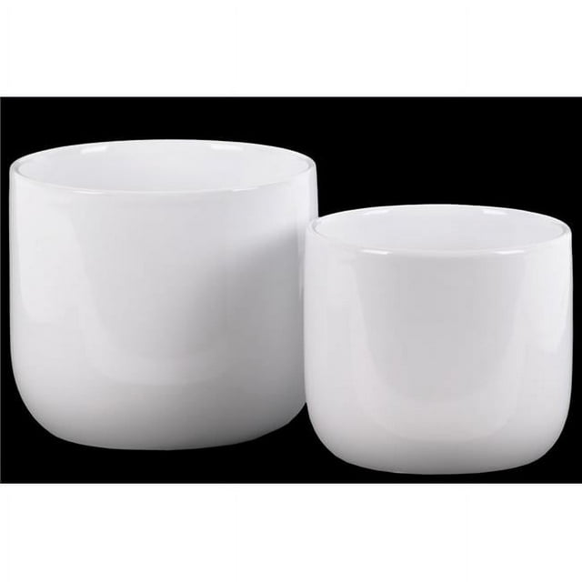 Collection Tendances Urbaines 11442 Pot Rond en Céramique avec Fond Effilé&44; Brillant & Blanc - Lot de 2