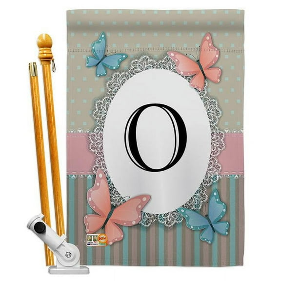 Breeze Decor BD-BG-HS-130145-IP-BO-D-US14-BD 28 x 40 in. Butterflies O Initial Garden Friends Bugs & Frogs Impressions Decorative Vertical Double Sided House Flag Set & Pole Bracket Hardware