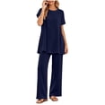 thumbnail image 2 of Blmnix 2 Piece Pajama Set Womens Pajamas Set Sleepwear Sets Bamboo Pajamas Pjs Sets Short Sleeve Blue Crew Neck Full Womens Pajama Sets Shorts,Free Size, 2 of 5