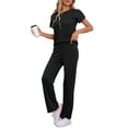 thumbnail image 4 of INSPIRE CHIC Women's Ribbed Knit Sweatsuit Round Neck 2 Piece Set Loungewear Short Sleeve Tracksuit XS Black, 4 of 5