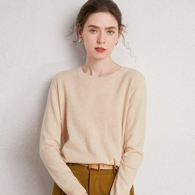 Chandail Ample en Laine Mérinos 100 % pour Femmes, Manches Longues, Col Rond, Grande Taille p-5TG