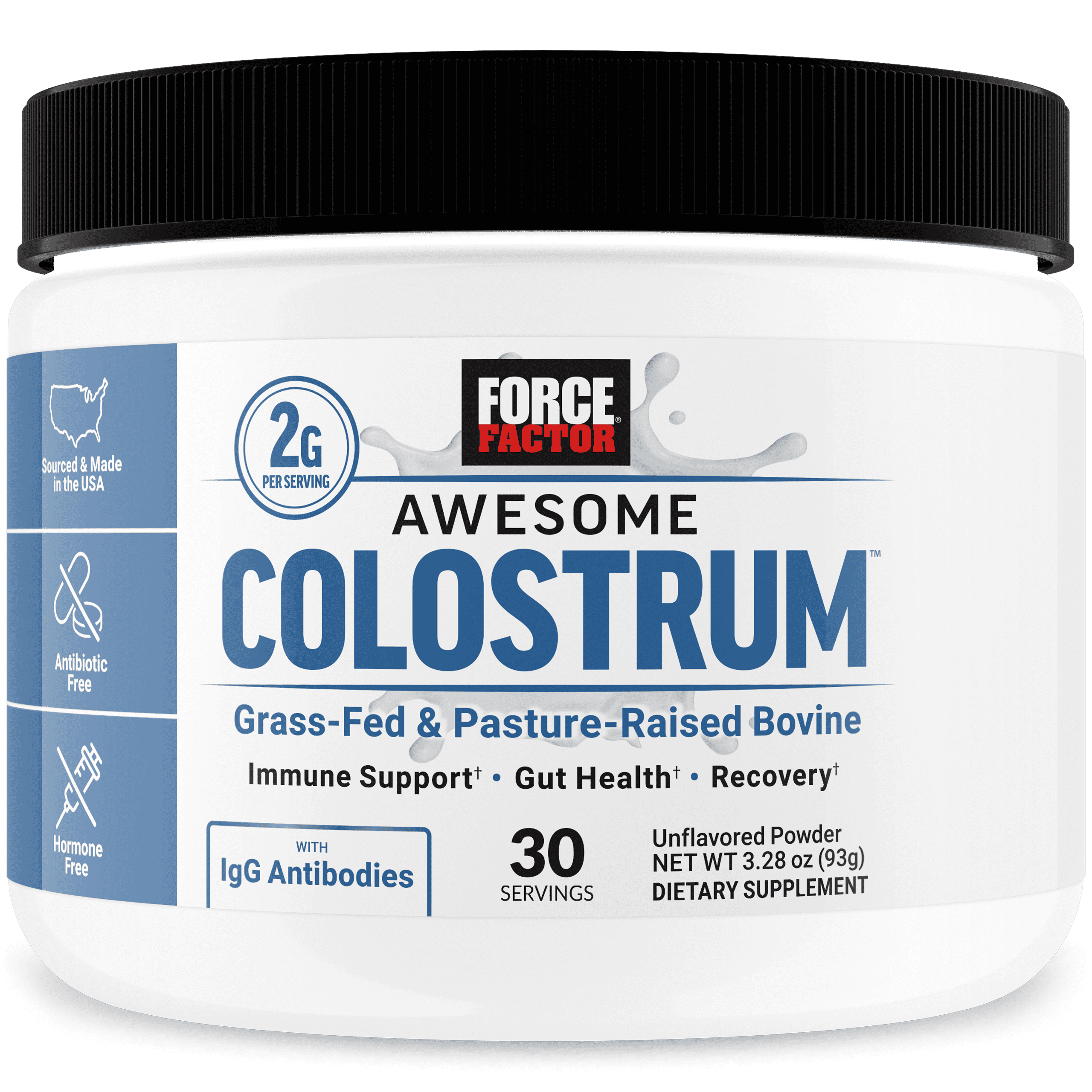(4 pack) Force Factor Awesome Colostrum, Bovine Colostrum Powder Supplement for Gut Health, Immune Support & Recovery, Grass Fed, Unflavored, 30 Servings