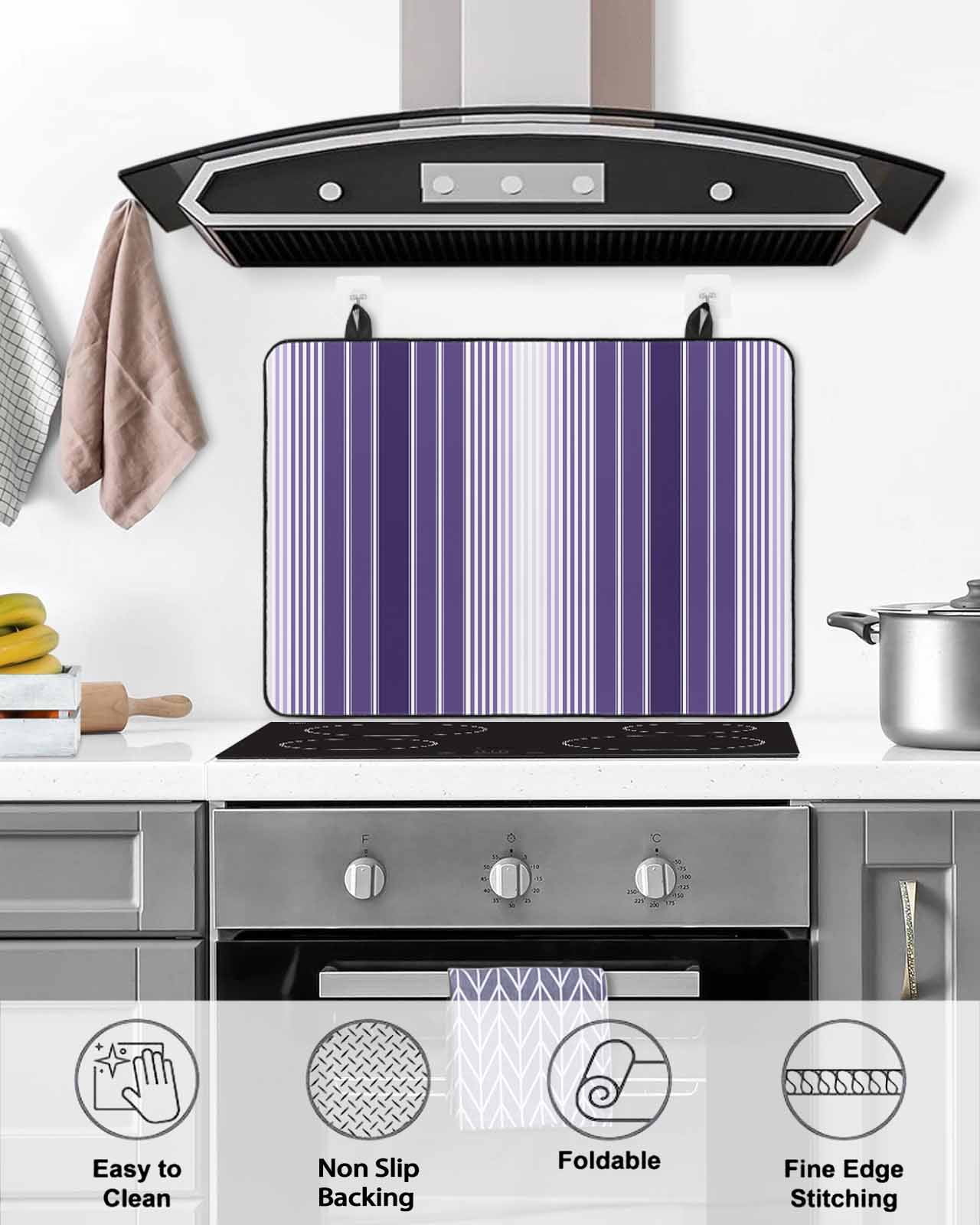 nqOlkjepod Large Induction Cooktop Protector Mat 36"x21", Purple Ombre Stripe Stove Top Covers for Electric Stove, Farmhouse Simple Striped Decorative Stove Burner Cover Mats, Glass Top Stove Cover