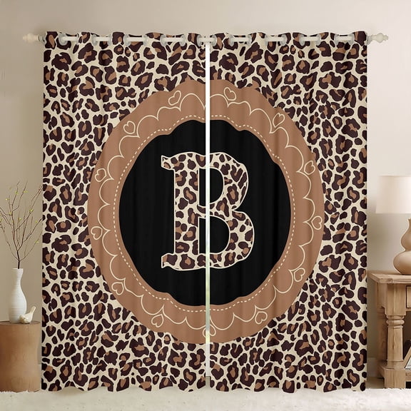 Feelyou Monogrammed B Black Out Curtains, Leopard Print Curtains Pack of 2 (42x63 Each)