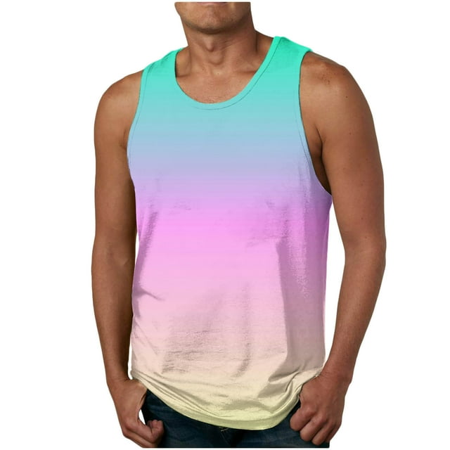 TopLLC Débardeurs pour Hommes T-Shirts Sans Manches Décontractés Mode Dégradé Imprimé Sans Manches Pull Col Rond Vêtements d'Été