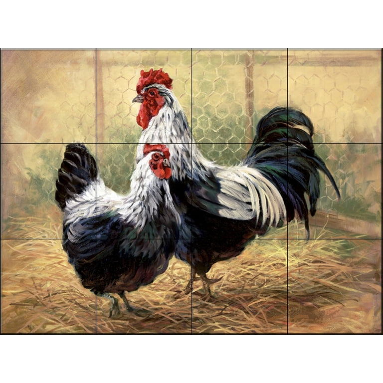 Ceramic Tile Mural - Black Rooster and Hen - by Laurie Snow Hein - Kitchen backsplash / Bathroom shower Ceramic Tile Mural - Black Rooster and Hen - by Laurie Snow Hein - Kitchen backsplash / Bathroom shower