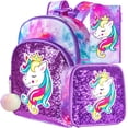thumbnail image 1 of Mochila FTJCF para niñas con lentejuelas y unicornio con lonchera de 16 pulgadas, color morado, 1 of 8