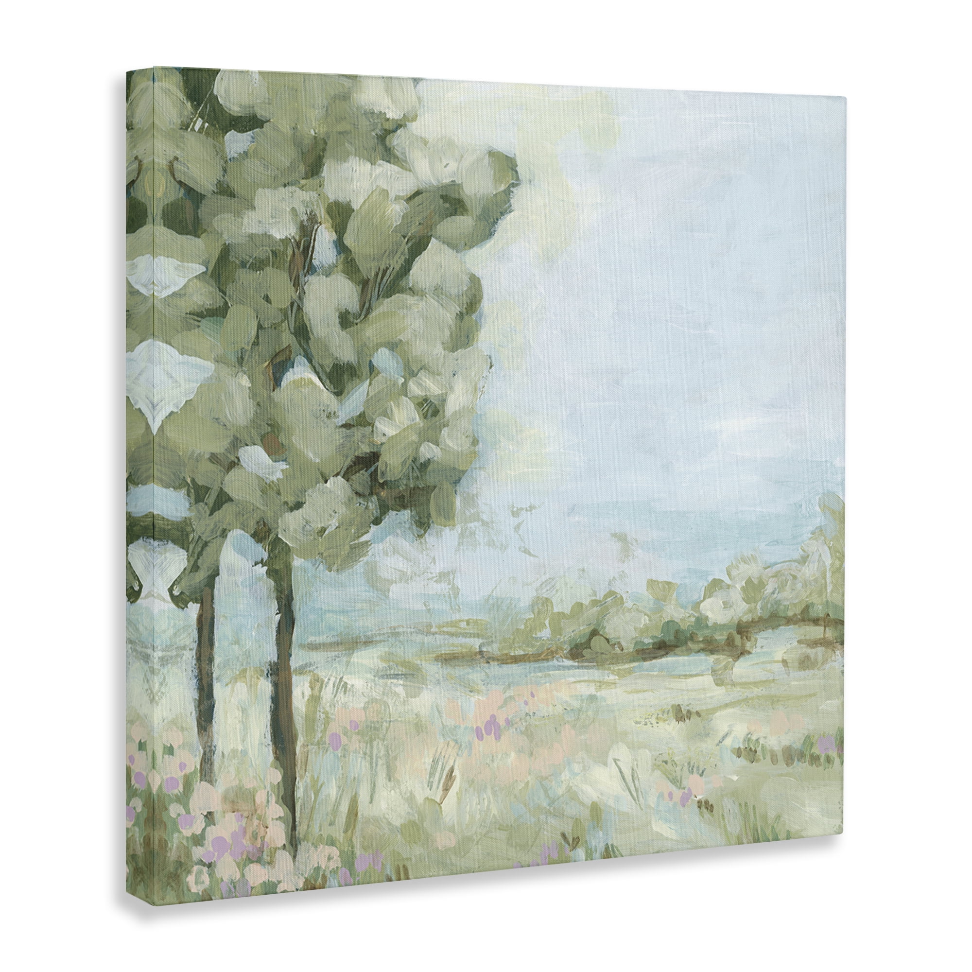 Stupell Industries Looming Tree by Field Landscape & Nature Painting Wrapped Canvas Art Print Wall Art, 24 x 24
