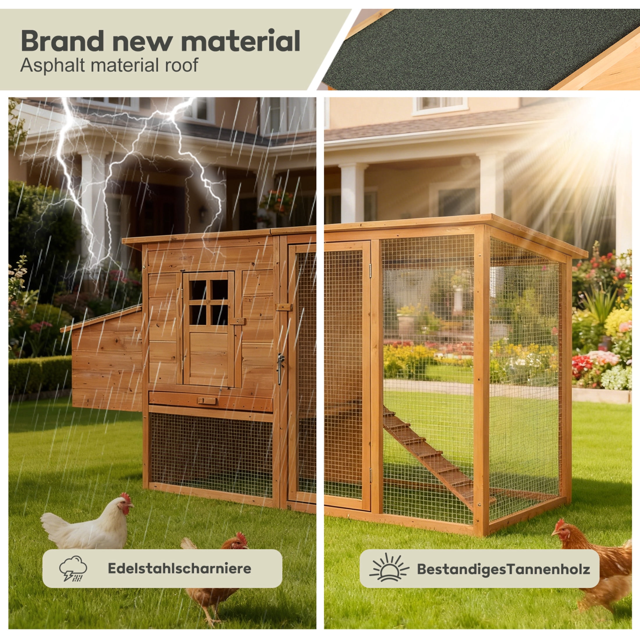 Noble House 76" Extra-Large Fir Wood Chicken Coop, Outdoor Poultry Hutch with Nesting Box and Tray, Natural