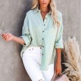 thumbnail image 5 of Women's Button down T-Shirts Lapel Collar Long Sleeve Tops Solid Casual Loose Fit Comfy Blouse Tee with Pockets Mint Green, 5 of 7