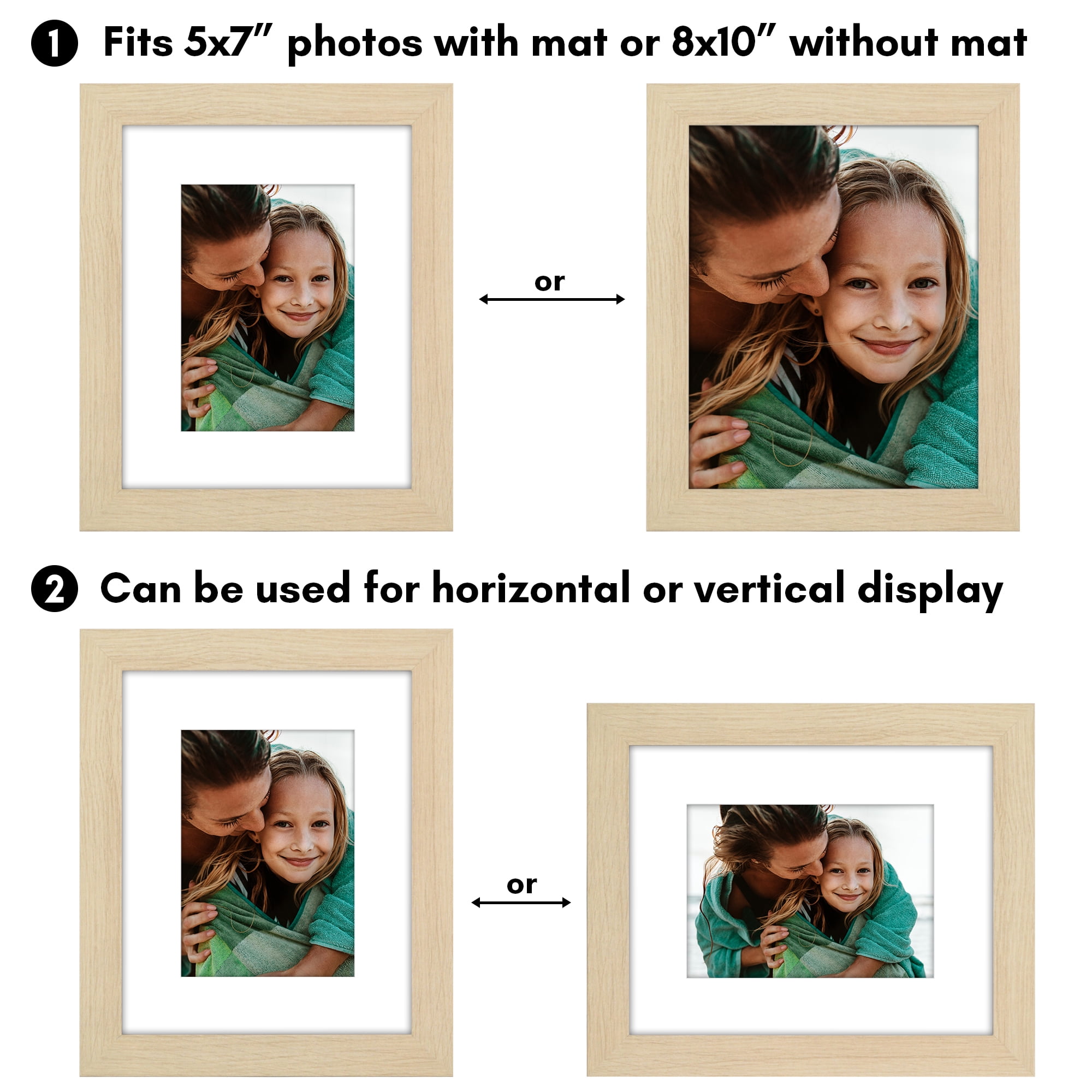 Americanflat 8x10 Picture Frame with Shatter-Resistant Glass with 5x7 Mat Display Photo Hudson - Natural Oak