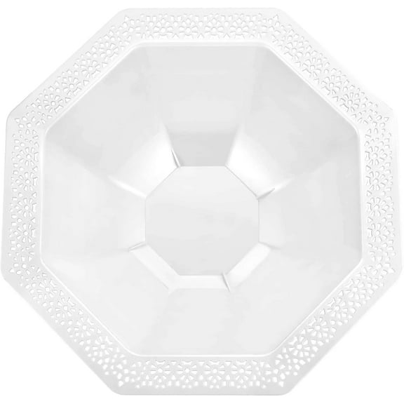 96 oz Pearl Plastic Bowl Octagon Shape - Elegant Disposable Serving Bowl for Weddings, Parties, and Special Events - Durable, Stylish, Reusable Tableware - Perfect for Catering and Buffets (2)