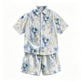 thumbnail image 5 of Pretxorve Kids Boys Short Sleeve Set Solid Textured Woven Collared Shirt Top Pocket Long Pants Casual Outfits 2-13Y, 5 of 5