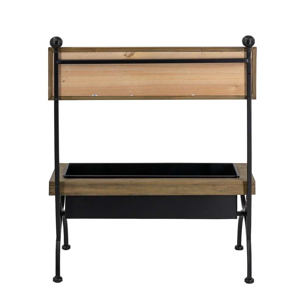 19x11x24" Wooden Planter Stand with Black Iron Frame