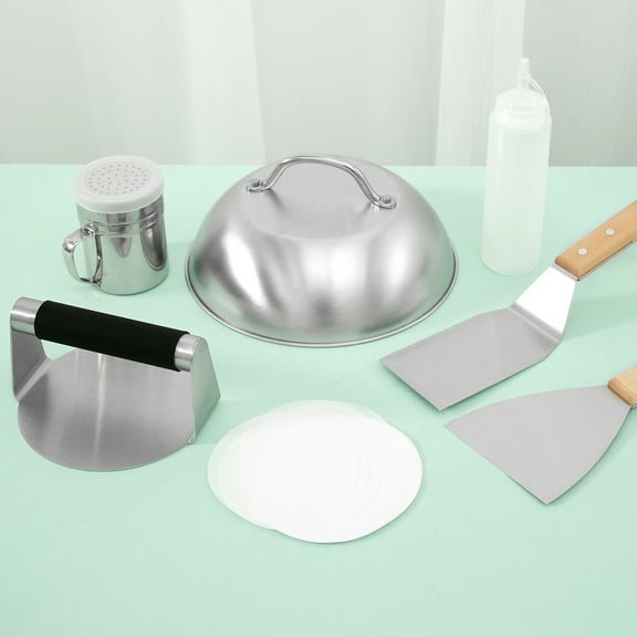 7Pcs Stainless Steel Smash Burger Kit With Flat Bottom Wear Resistant Non Stick Burger Press Set Dishwasher Safe Burger Making Tools Kit for Kitchen Cooking