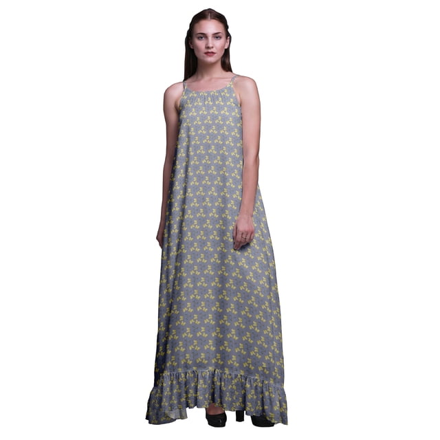 Bimba Robe de Nuit Imprimée de Papillons Gris Pièce pour Femmes Longue à Bretelles Spaghetti Robe Maxi Vêtement de Nuit Robe Petite