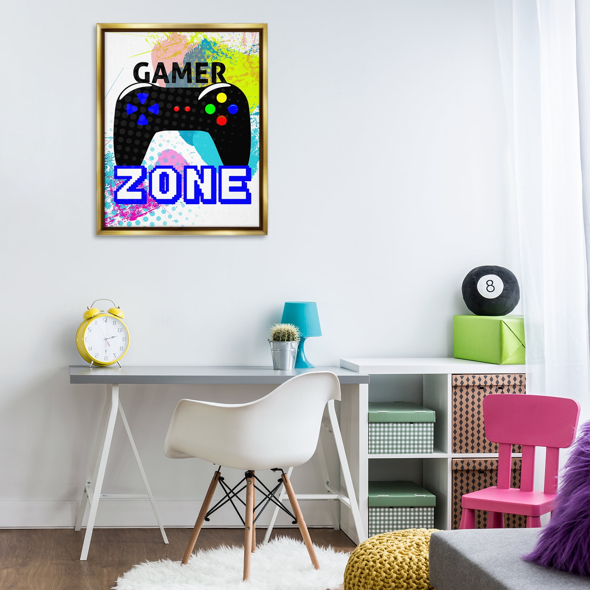Stupell Industries Gamer Zone & Controller Typography Painting Gold Floater Framed Art Print Wall Art, 25 x 31