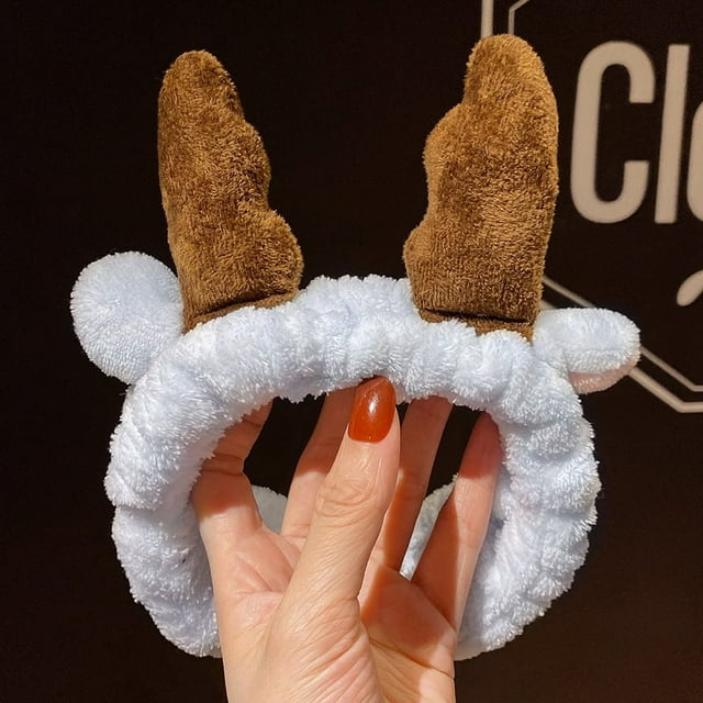 Banda para el cabello con orejas de gato, banda para el cabello, accesorios para el cabello con orejas de conejo de peluche coreano, banda para el cabello con lazo y astas para lavarse la cara