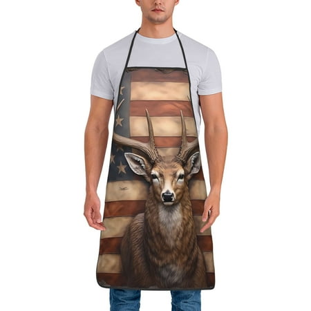 

Tideii Deer American Flag Wall for Tie-up Apron Unisex Waterproof and Stain-Resistant Bib Apron for Kitchen Garden Painting