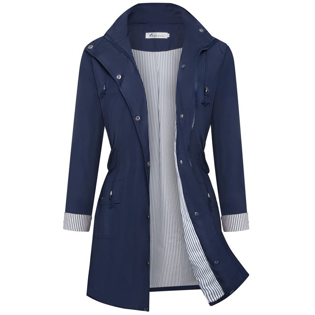 Twinklady Chaqueta De Lluvia Para Mujer, Cortavientos, Impermeables De Escalada A Rayas, Impermeables, Ligeros, Gabardinas Con Capucha Para Exteriores, Azul Marino Xl