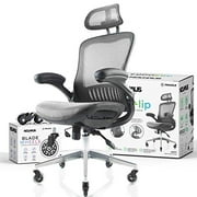 NOUHAUS ErgoFlip Mesh Computer Chair - Black Rolling Desk Chair with Retractable Armrest and Blade Wheels Ergonomic Office Chair, Gaming Chairs, Executive Swivel Chair/High Spec Base (Grey)