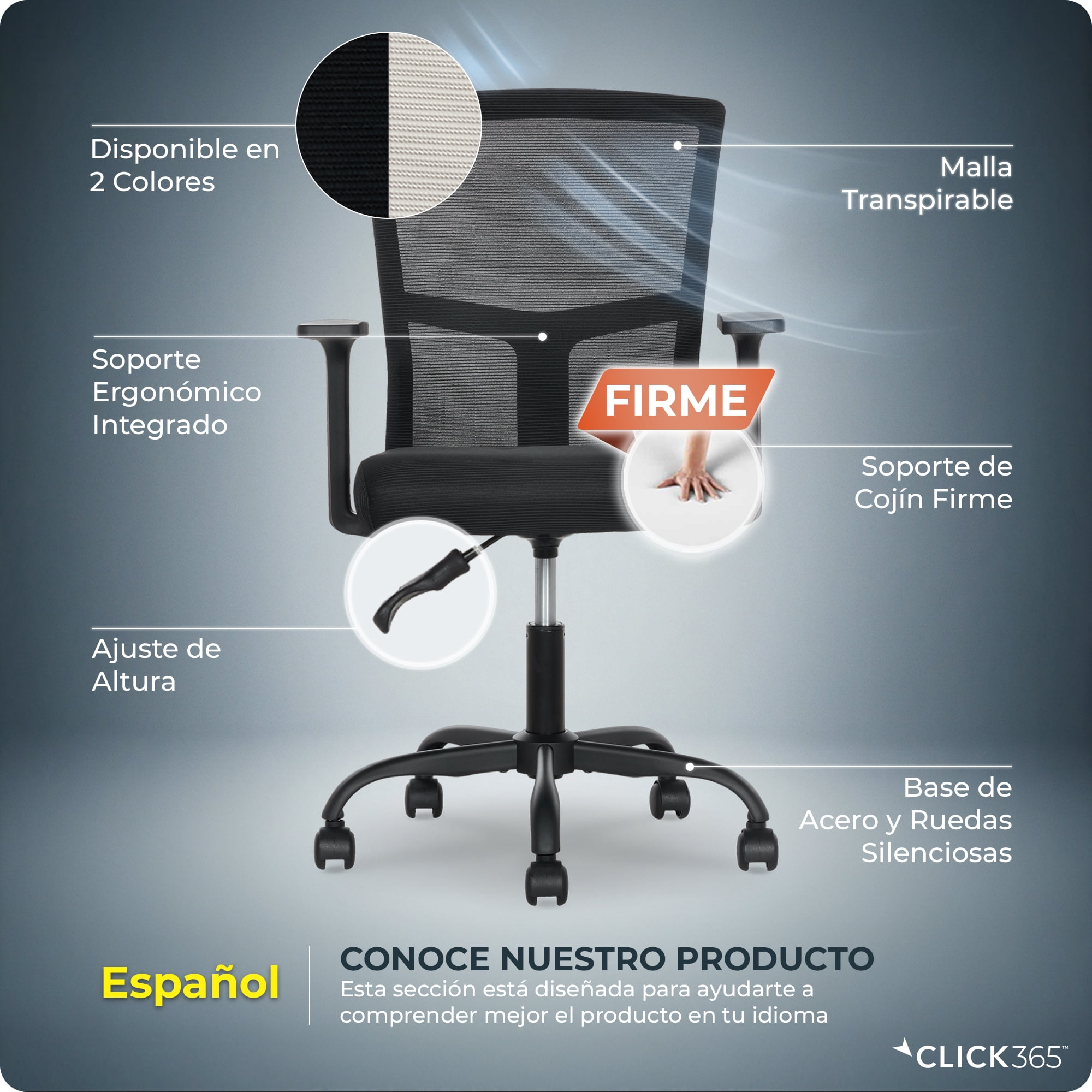Click365 AeroCore M120 Mesh Mid Back Indoor Residential Ergonomic Office Chairs, Hardware Kit, Black