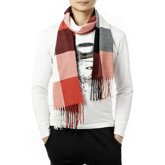 LELINTA Men Women Plaid Scarves Winter Plaid Scarf Tassel Edge Soft Warm Scarf