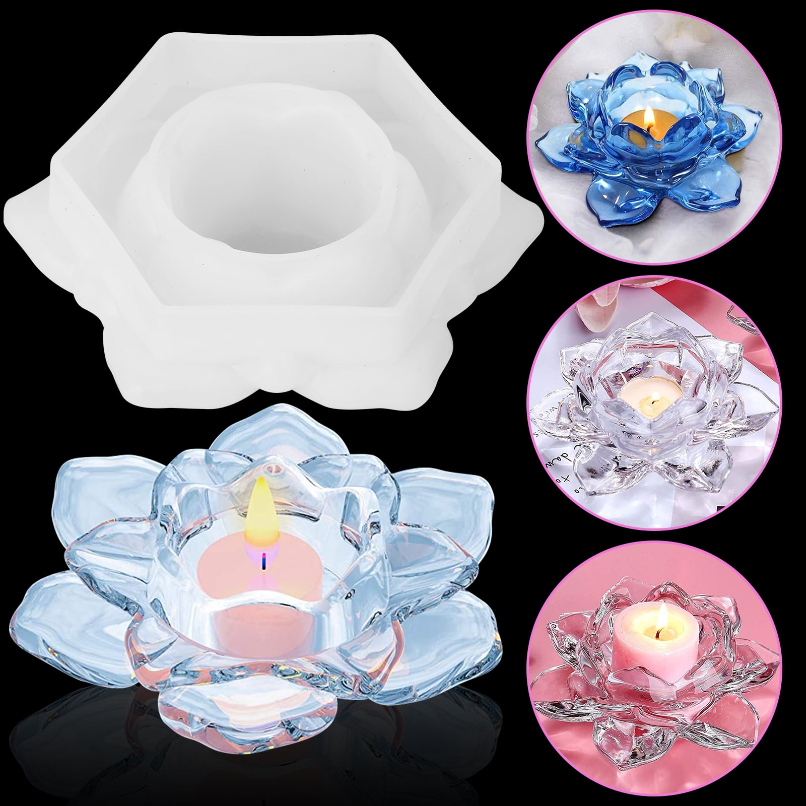 Resin Lotus Flower Candle HolderTrinket Tray with Mini Candles