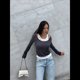 thumbnail image 4 of Camisetas de Larga con Cuello Redondo para Mujer, Informales, de Dos Piezas, Ajustadas, de Punto Acanalado, para Verano y Otoño. Gris Oscuro L, 4 of 8
