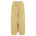 thumbnail image 4 of GEWSEY Women Cotton Pants Wide Leg Pants Casual Loose Baggy Elastic Waist Beach Palazzo Harem Pants (Yellow, S), 4 of 7