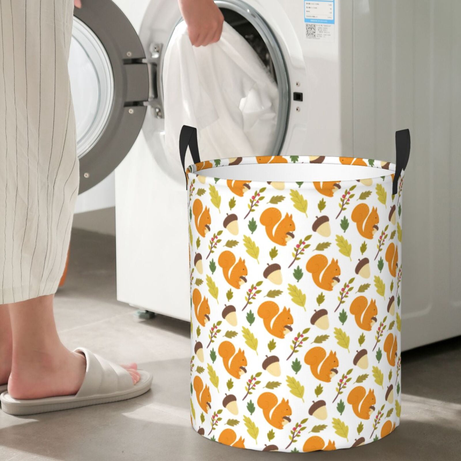 Large Laundry Basket with Handles - Cartoon Cute Squirrel Pine Cone_A Kids Baby Dirty Clothes Laundry Hamper for Bedroom Aesthetic