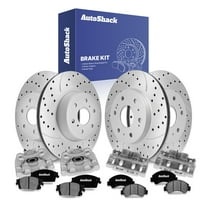 AutoShack Front & Rear Drilled & Slotted Brake Rotors Ceramic Brake Pads Calipers | Replacement for 2014-2018 Chevrolet Silverado 1500 | Silver Zinc Coated | 16-PC Brake Kit | SilverShield Pro