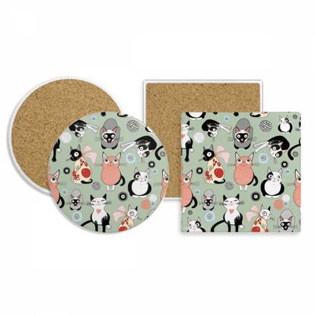 

Animal Pet Cute Cat Faly Coaster Cup Mug Holder Absorbent Stone Cork Base Set