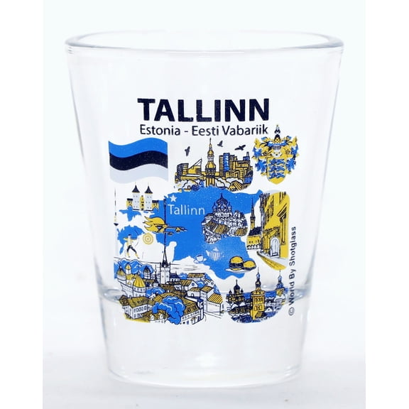 Tallinn Estonia Landmarks and Icons Collage Shot Glass