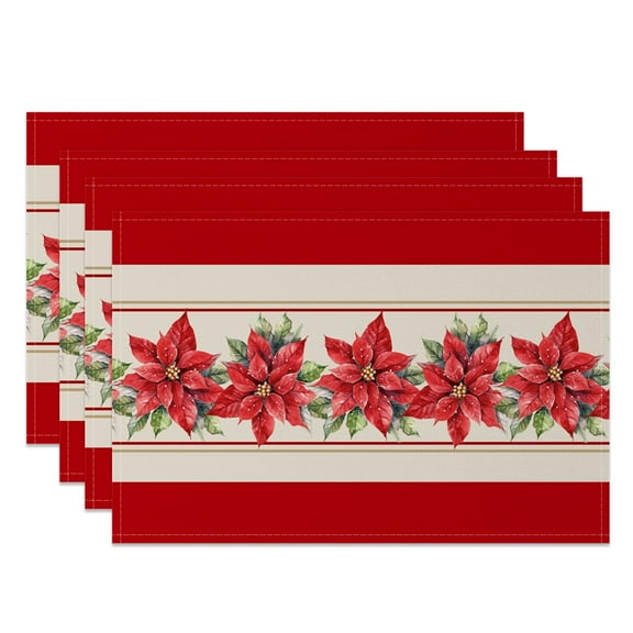 SUNOLIFE Red Christmas Placemats Set of 4,Merry Christmas Party Table Place Mats 12x18 inch