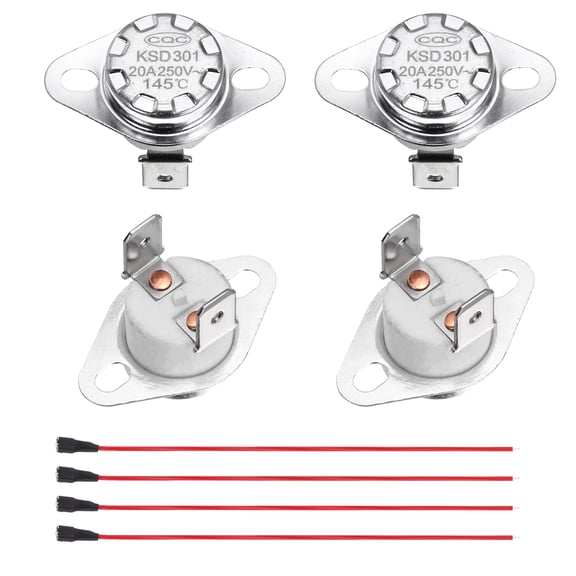 2 Pcs KSD301 Thermostat 145°C/293°F 20A Normally Closed N.C Adjust Snap Disc Temperature Switch with Terminal Wire for Microwaves,Oven,Coffee Maker