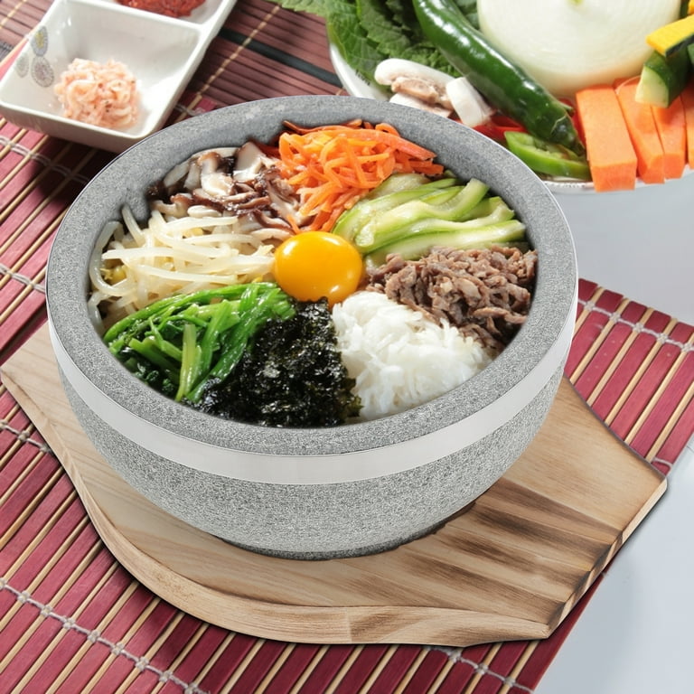 Etereauty Bowl Korean Stone Bibimbap Pot Soup Stew Dolsot Hot Ceramic Base Bowls Food Dish Cookware Cooking Rice Natural, Size: 5.51 x 5.51 x 2.56