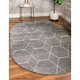 thumbnail image 2 of Unique Loom 3151522 7 ft. 10 in. x 10 ft. Geometric Trellis Frieze Oval Rug, Light Gray, 2 of 15